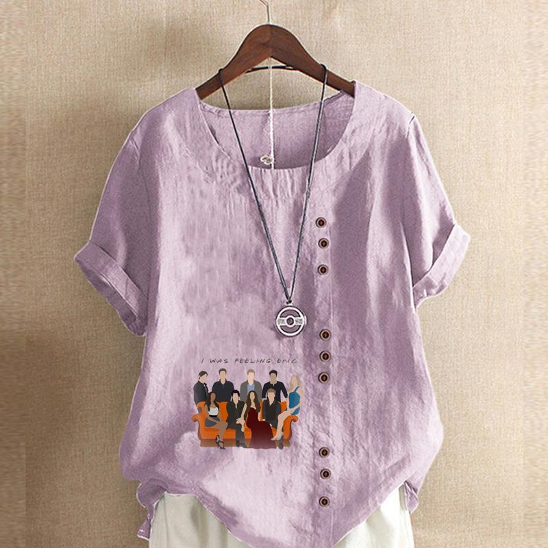 Women's Fashion Family Prined Round Neck Short Sleeve T-shirt Casual Cotton Linen Graphic Shirt Leisure Loose Summer Blouse Tops