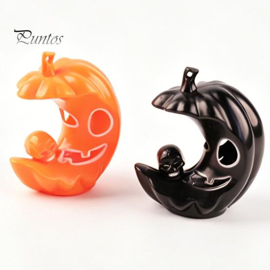 Desktop Figurine for Window Sill LED Light-Up Halloween Pumpkin Moon Figurine, Spooky Face Crescent Hollow Party Skull Night Light Home Shelf