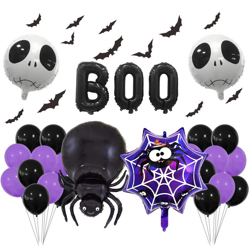 Набор Баннер и Шары на Хэллоуин Черный Паук BOO - Фольгированные Мультяшные Украшения для Вечеринок