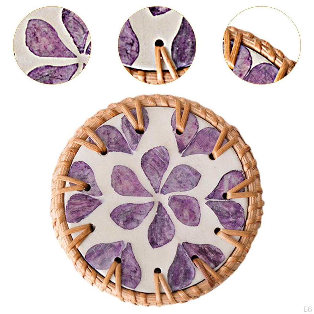 Handmade Rattan Coaster Cup Holder Mat 10cm Diameter Home Decor Placemat Pad Drink for Gift