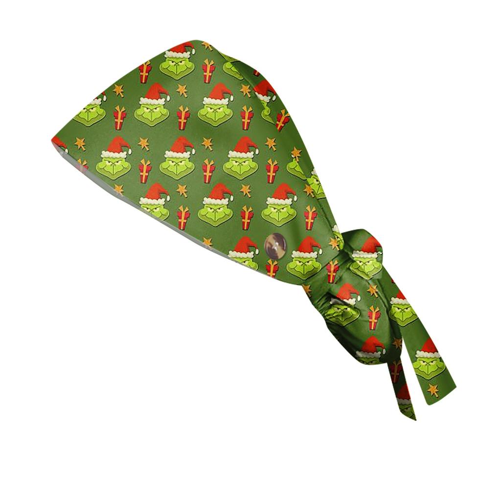 Festive Christmas Themed Adjustable Scrub Cap with Print Unisex Medical Surgical Hat with Sweatband