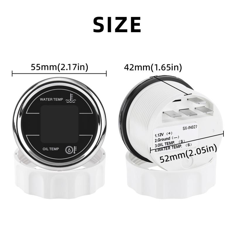 52mm Water Temperature Meter + Oil Temperature Gauge 2 IN 1 Car Gauge 12V 24V Car LCD Digital Thermometer Meters
