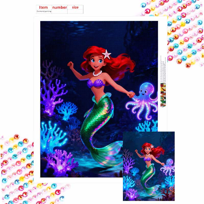 Disney Diamond Painting Kit Ariel & Flounder 5D DIY Home Bedroom Wall Decor Handmade Holiday Gift Round 20x30cm