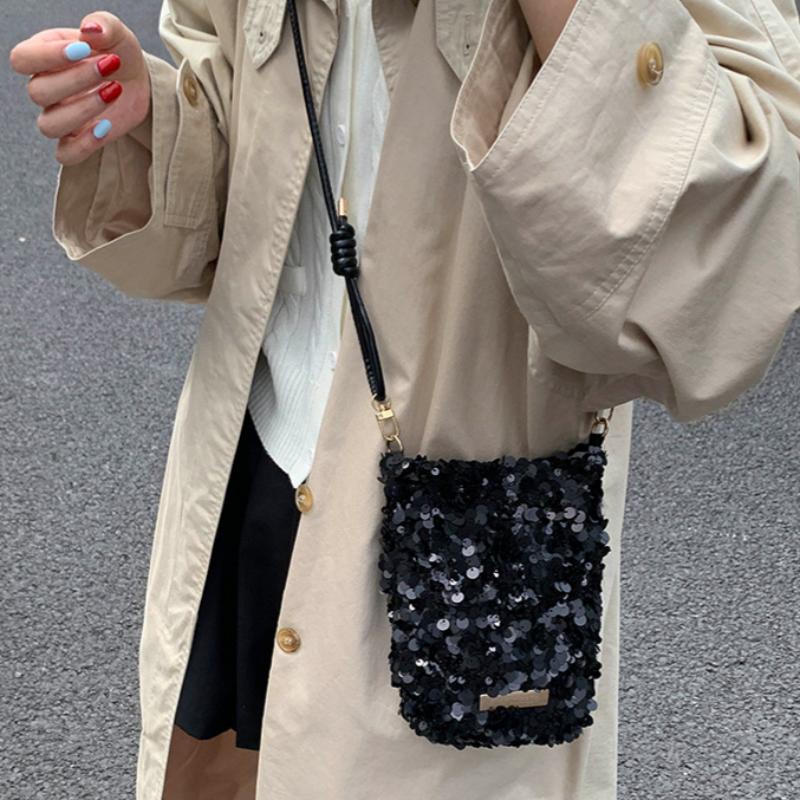 Fashionable Sequin-Textured Women'S Handbags Mini Phone Crossbody Bag Minimalist Adjustable Strap Shiny Small Shoulder Bag