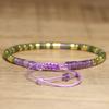 Green Aventurine Amethyst Square Bead Bracelet – Gold Accent Adjustable Boho Jewelry, Serenity Clarity Gift for Women