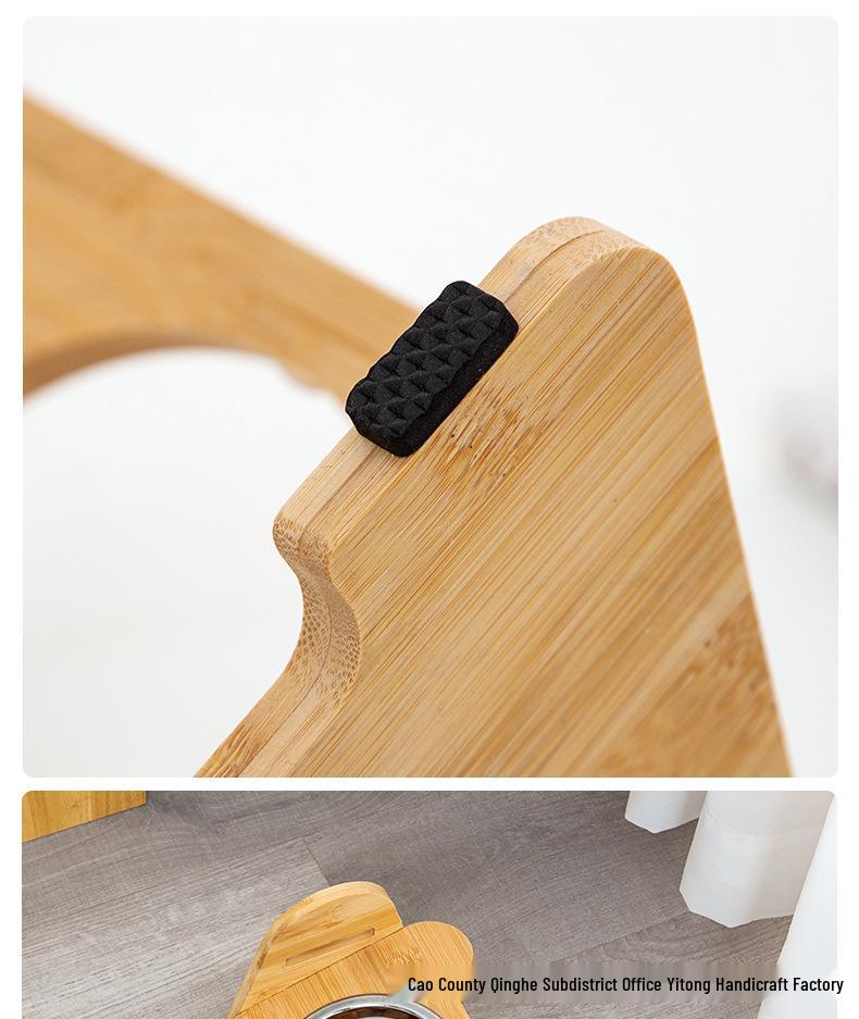 Adjustable Bamboo Cat & Dog Bowl Stand with Double Bowls and Pet Neck Protection