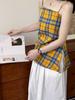 2024 Summer Orange Retro Color Block Plaid Irregular Camisole Sleeveless Top