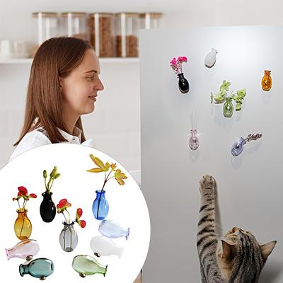1 Adet Bahçe Saksısı Mıknatısı Ev Dekorasyonu Vazo Mıknatısı Mini Başparmak Vazo Buzdolabı Sticker Yaratıcı 28x17mm
