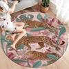Roses and Tigers, Leopards Round Area Rug,Carpet Rug for Living Room Bedroom Sofa Playroom Decor,Non-slip Floor Mat