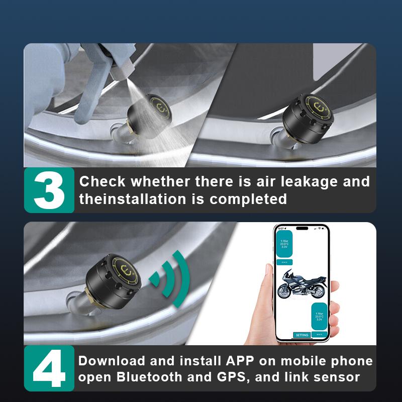 Auto TPMS Reifendruckkontrollsystem Bluetooth 5.0 Handy-Anzeige Motorrad Auto Reifendrucksensor für lOS Android