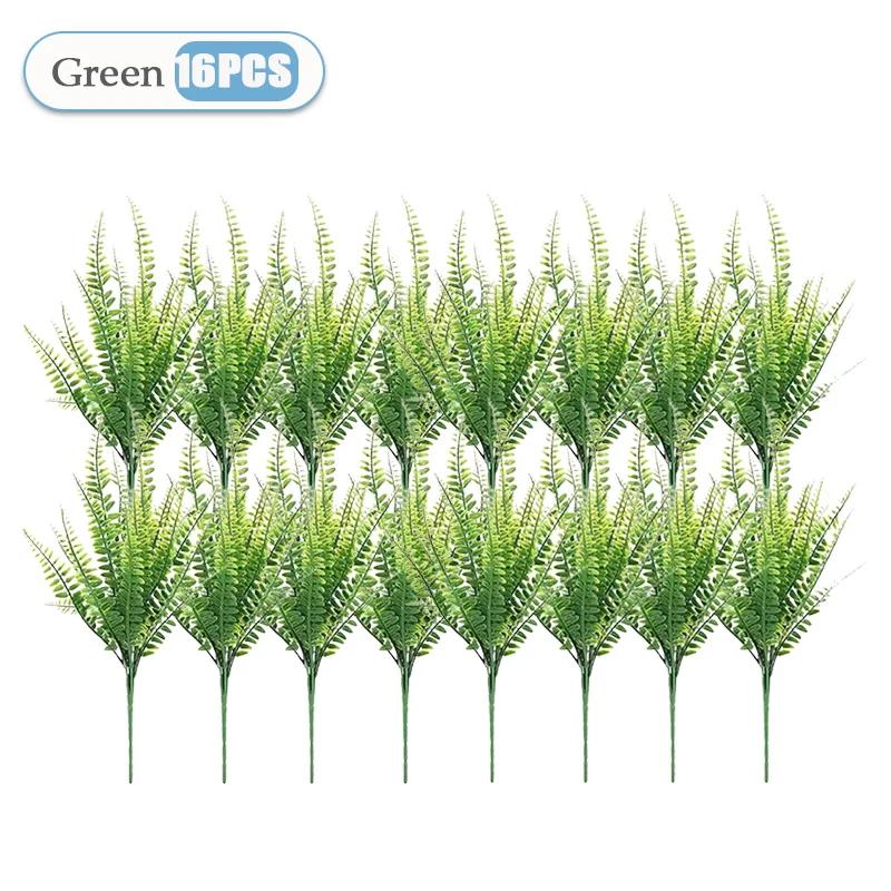 2-32PCS Indoor Greenery Artificial Fern Faux Plants Shrubs Green UV Resistant for Home Office Garden Decor Faux Arrangements