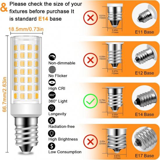 E14 LED Light Bulb, 6W 120V European Light Bulbs Equivalent 60W Incandescent Bulb, Dimmable E14 Base for Cooker Hood Bulbs Turkish lamp Bulb, E14
