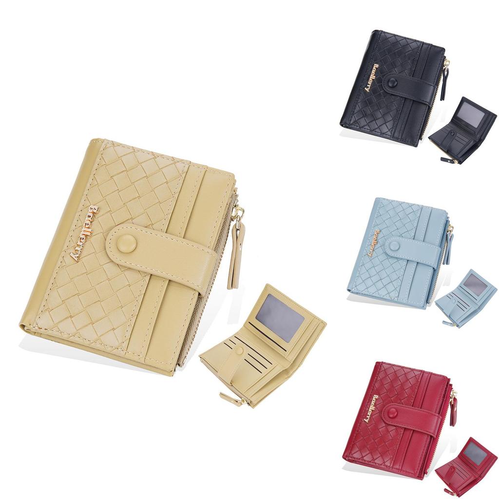 Pu Leather Womens Wallet With Woven Pattern And Zipper Closure For Daily Use