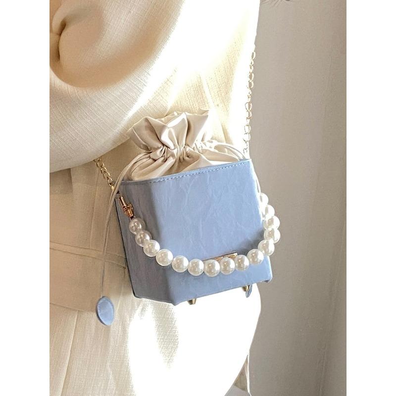 High End Small Bag for Women's New Style Pumping Bucket Bag for Women Casual Chain Bag Beaded Shoulder Crossbody Bag