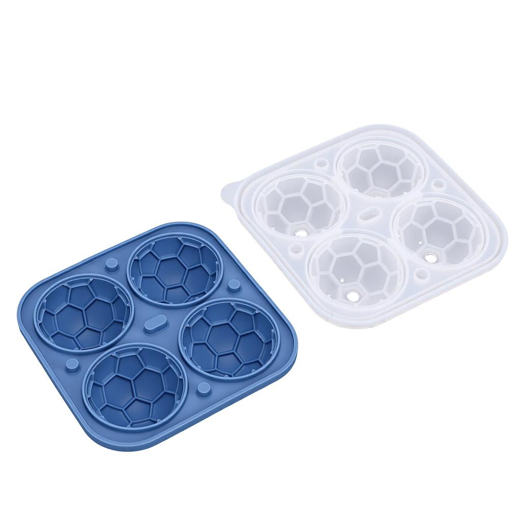 Ice Cube Tray Quick Release Food Grade Silicone 4 Cavity Soccer Ice Cube Mould with Lid for Whiskey Cocktails