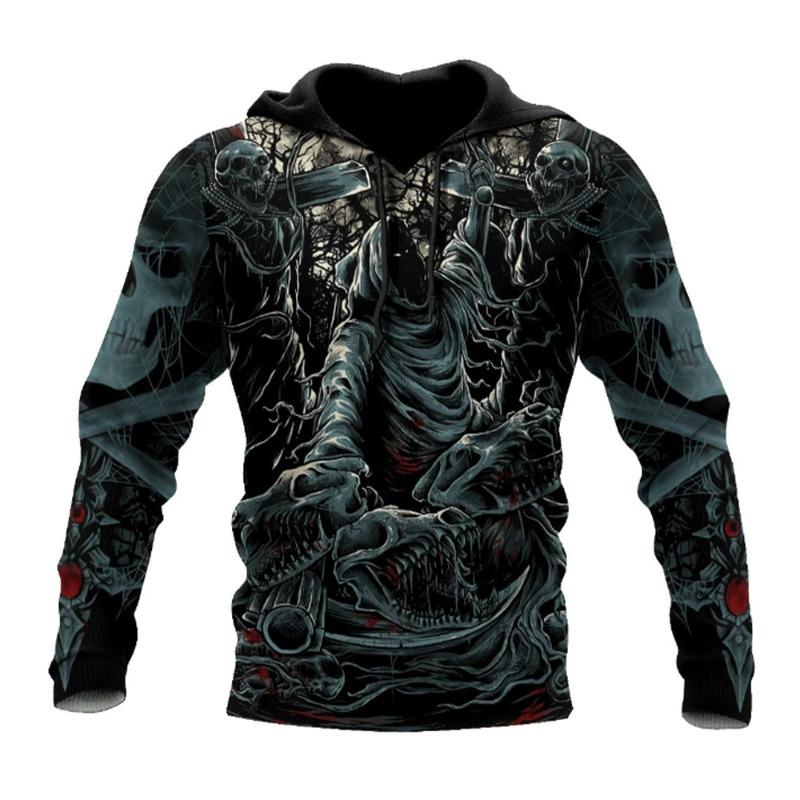 Men's Four Seasons Fashion 3D Printed Hoodie 3D Skull Print Men's Fashion Men's Horror Hoodie Top 2026 Ropa Barata