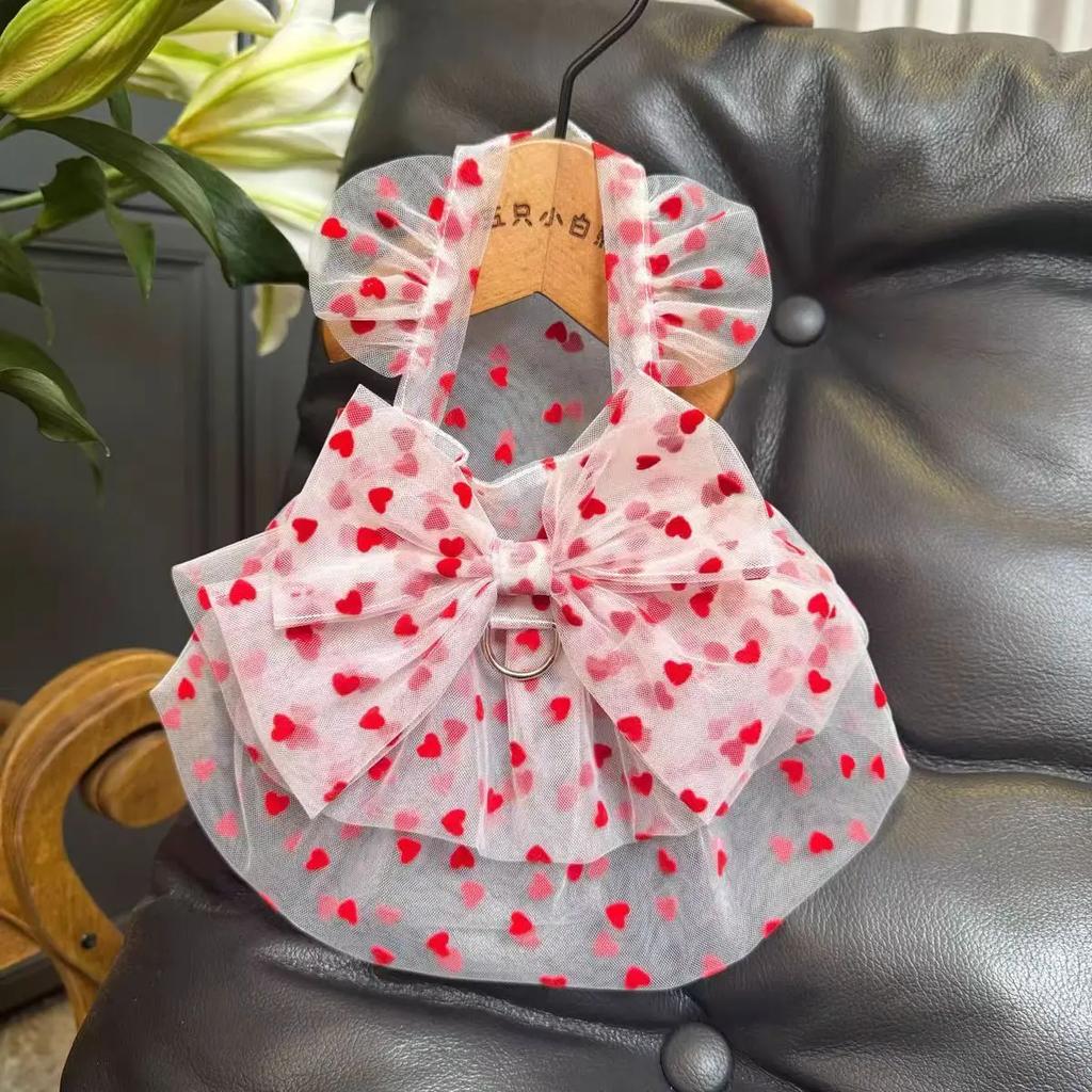 Pet Dog Skirt Summer Thin Love Flying Sleeve Princess Dress Small Teddy Than Bear Mesh Cute Dress Dog Clothes Puppy Clothes