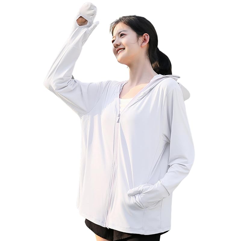 

[Fiorior] [Sunburn protection up to your fingertips] UV cut hoodie ladies rash guard spring summer Cool touch sensation hooded outer With brim long