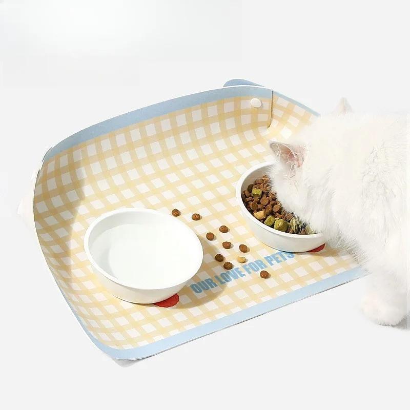 PU Leather Pet Anti Spill Placemat Waterproof Oil Resistant Cat Bowl Mat INS Pet Feeding Mat Pet Food Feeding Pad