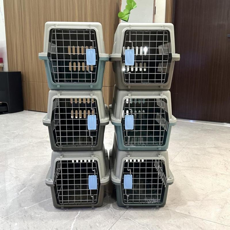 Portable Graphite Green Pet Carrier: Cat Cage & Dog Shipping Box