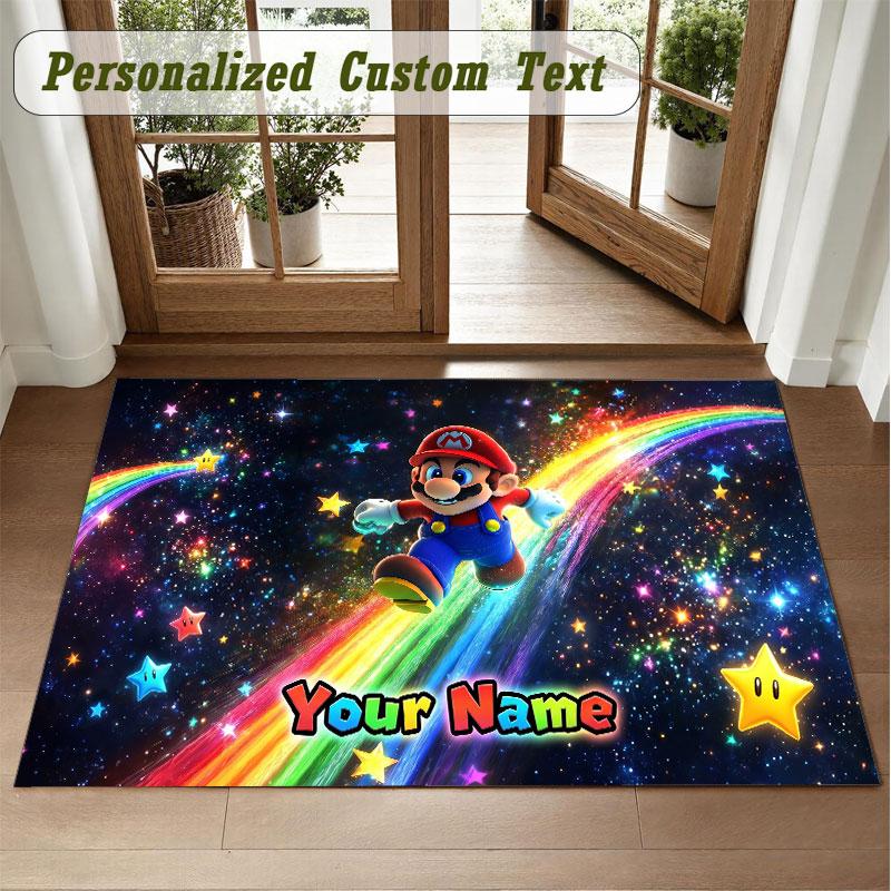Crystal Velvet Square Rug Custom NameSuper Mario Pattern Non Slip Home Floor Decor Rug