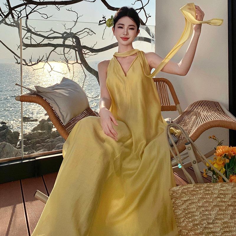 Island Beautiful Vacation French Streamer Dress Girl High Sense Loose Meat Vacation Dress