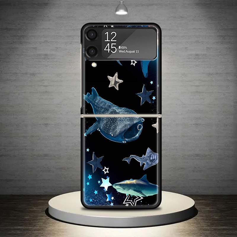 Ocean Whale Shark Phone Case For Samsung Galaxy Z Flip 7 6 5 4 3 5G Shockproof Cover Z Flip7 Flip6 ZFlip5 Flip3 Flip4 Luxury She