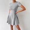 French Round Neck Short Sleeve Dress 2025 Summer New Women's Waist Slimming Floral A-Line Skirt Blue