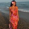 Abito Sexy Halter da Donna Stampa Avvolgente Petto Manica Manica Cinturino con Gli Stati Uniti Spacco Posteriore Vita Media Abito Irregolare