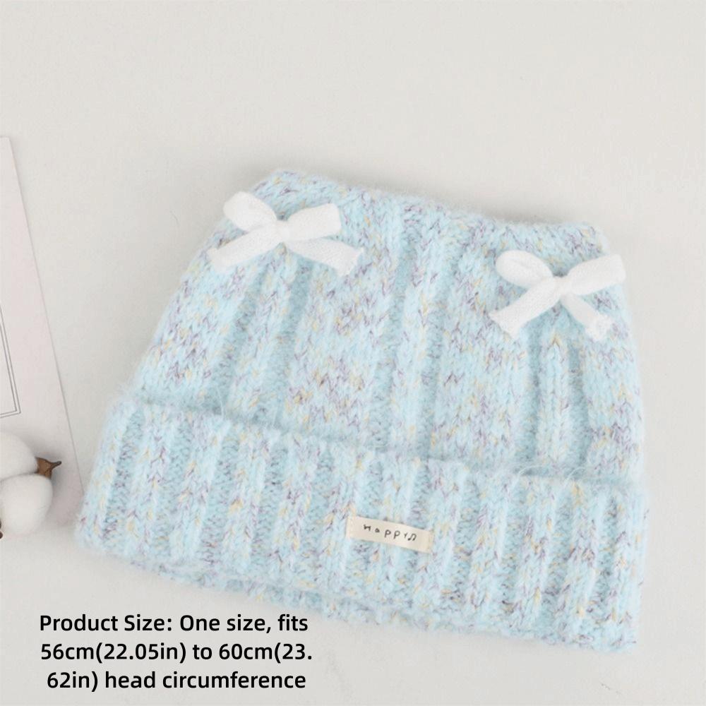 Melange Yarn Double Lace Bows Beanie Cuffed Design Warm Winter Beanie Daily Fashion