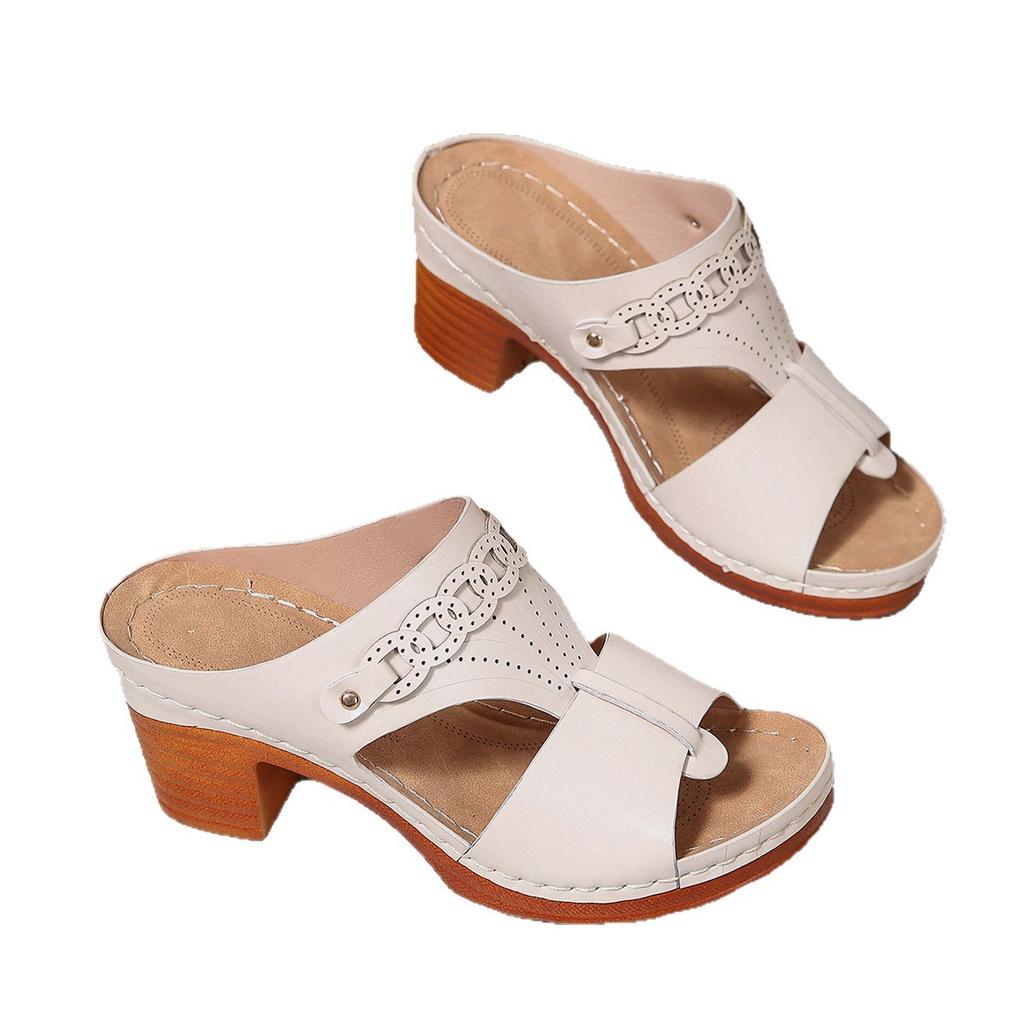Fashion 2025 Stylish Platform Plus Size Slippers New Casual Summer Round Toe Open Toe Cutout Breathable Car Stitch Heels