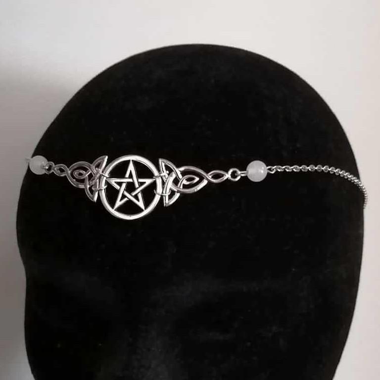 

New Retro Charm Five-pointed Star Celtic Knot White Jade Bead Necklace Crown Headband for Women Halloween Elf Witchcraft Jewelry