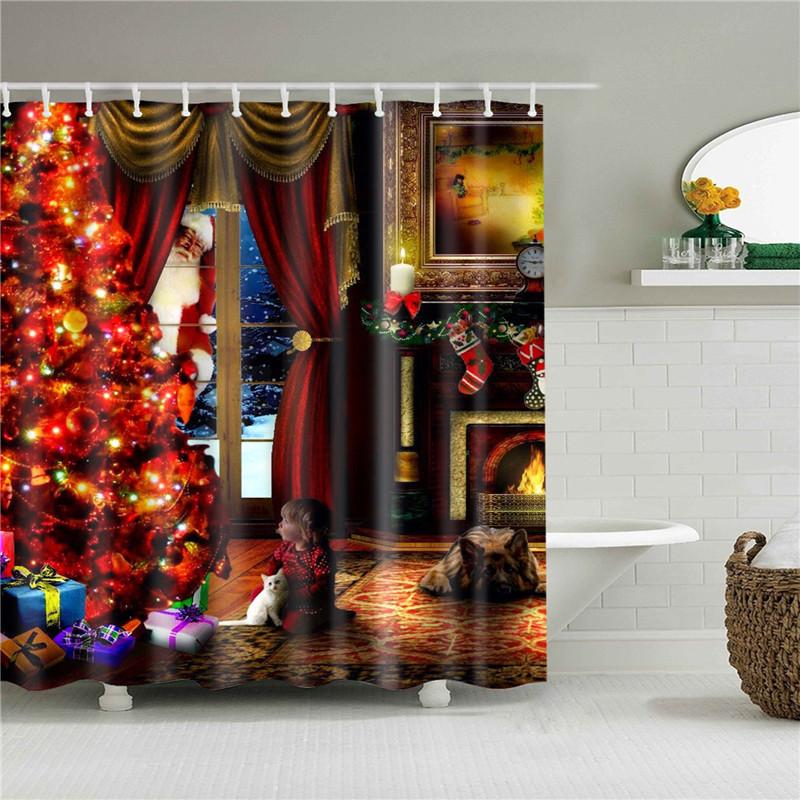 Merry Christmas Duschdraperi Jul Heminredning Snögubbe Santa Claus Badrumsgardin Polyestertyg Vattentät Badskärm