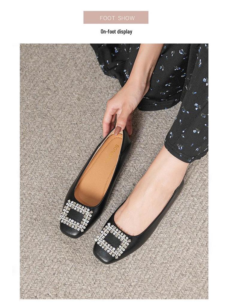 Women's Genuine Leather Nude Flats - Soft Sole, Low-Cut, Plus Size (41-43), Summer 2025 Collection