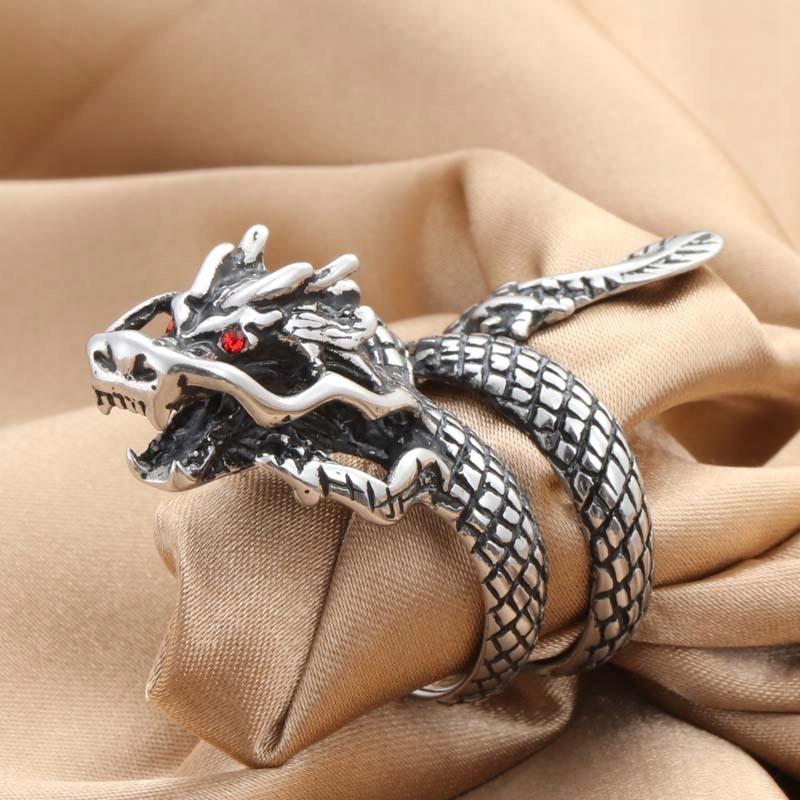Ring Wedding Ring Dragon Signet Adjustable Vintage Men's Silver Metal