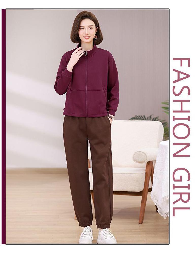 Middle-aged Women's Casual Sportswear: Fashionable Two-Piece Spring/Autumn Sweatshirt Set