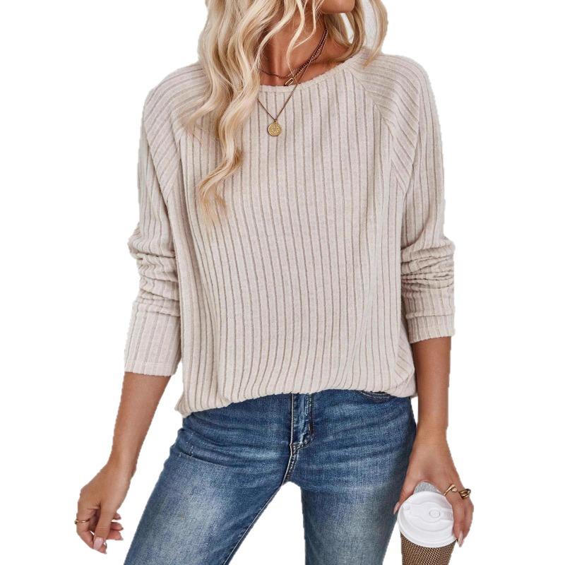 Frühling Neues Damen Locker Langärmlig Lässig Damen Einfarbig Fleece Ärmel T-Shirt Lässiges Vielseitiges Oberteil