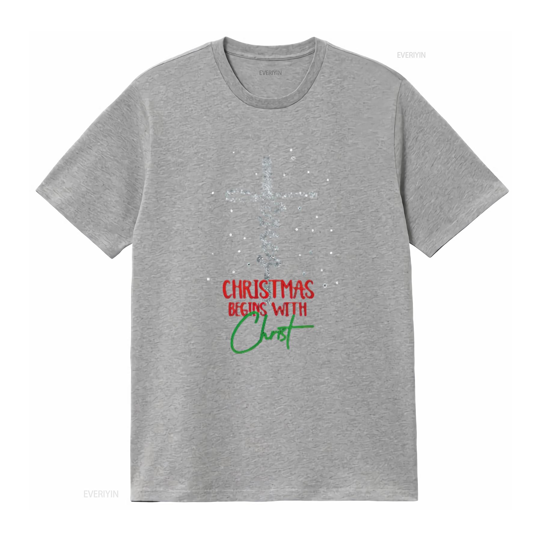 Christmas Begins With Christ Snowman Christian Religious Womens T Shirt Black XL vintage Washed Stretched homme Soft Stylish S