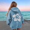 Ladies Spring Autumn Casual Hooded Drawstring Long Sleeve Big Pocket Flower Printed Pullover Hoodies Sweatshirt Top