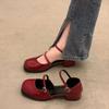 Fashion Mary Jane Shoes Buckle Pumps Women Elegant Shallow Hollow Thick Heel Casual Shoes Ladies Office Party Leather Shoes 2025