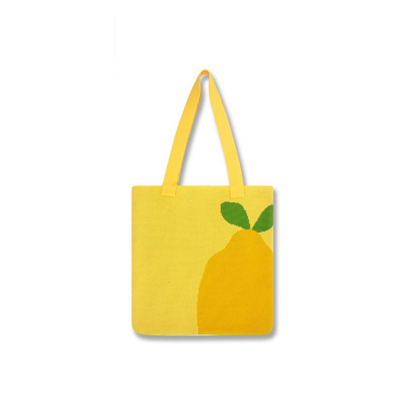 Borsa in Maglia Jacquard Tricolore Frutta Borsa a Spalla Borsa Tote Grande Capacità Borsa ad Uncinetto Donna