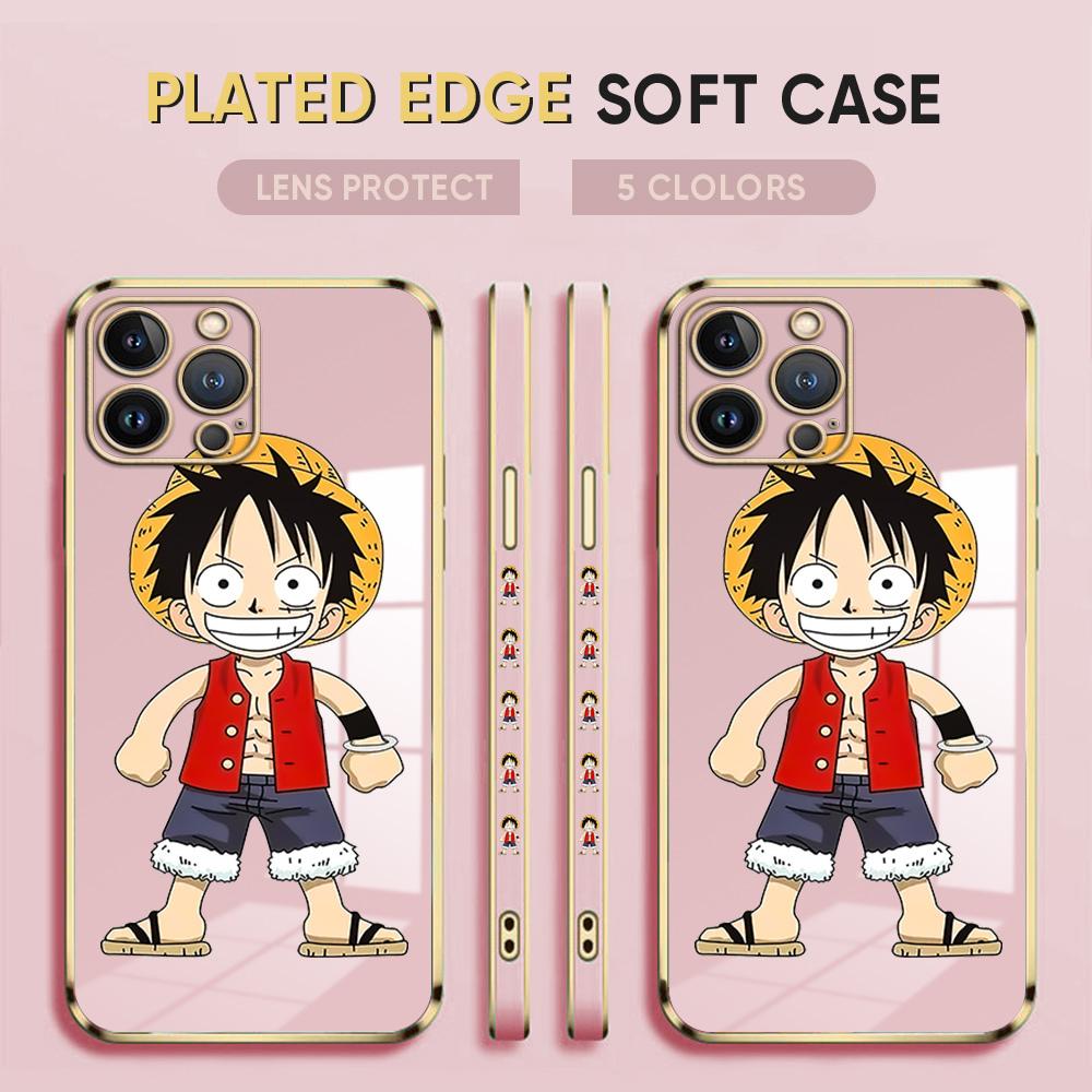 Kreslený obal na telefon Luffy Plating pro iPhone 11 13 15 Samsung Galaxy A52 Xiaomi Redmi 12C Note 10 Pro Oneplus měkký obal na smartphone