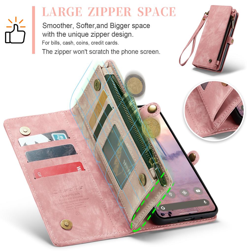 For Google Pixel 9 Pro XL Phone Cases CASEME 008 Leather Cover with Detachable Wallet and Strap