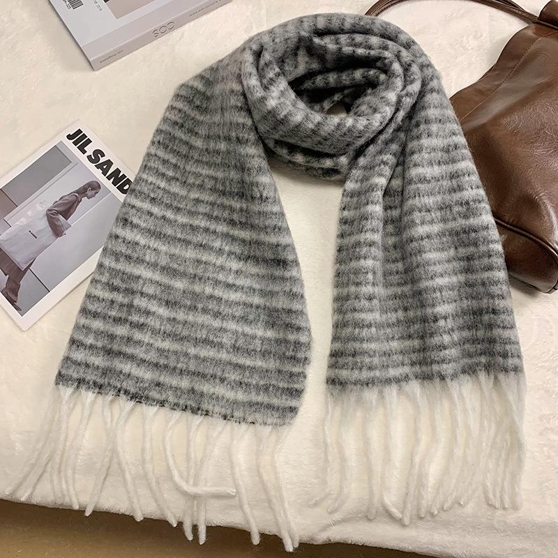 Luochi Knitting Wool Blend Scarf - Thick, Warm, Multicolored Winter Shawl for Women Above 175cm темно-серого
