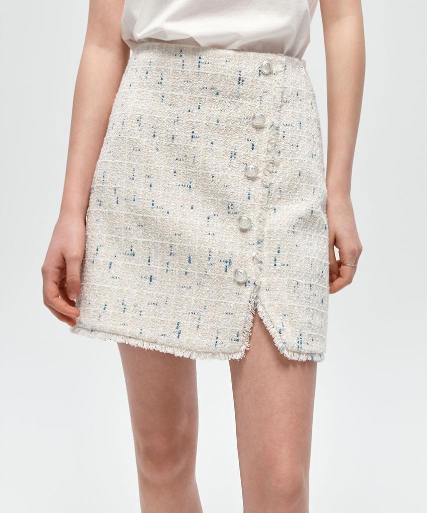 City Breeze Tweed Fringe Mini Skirt_Cream