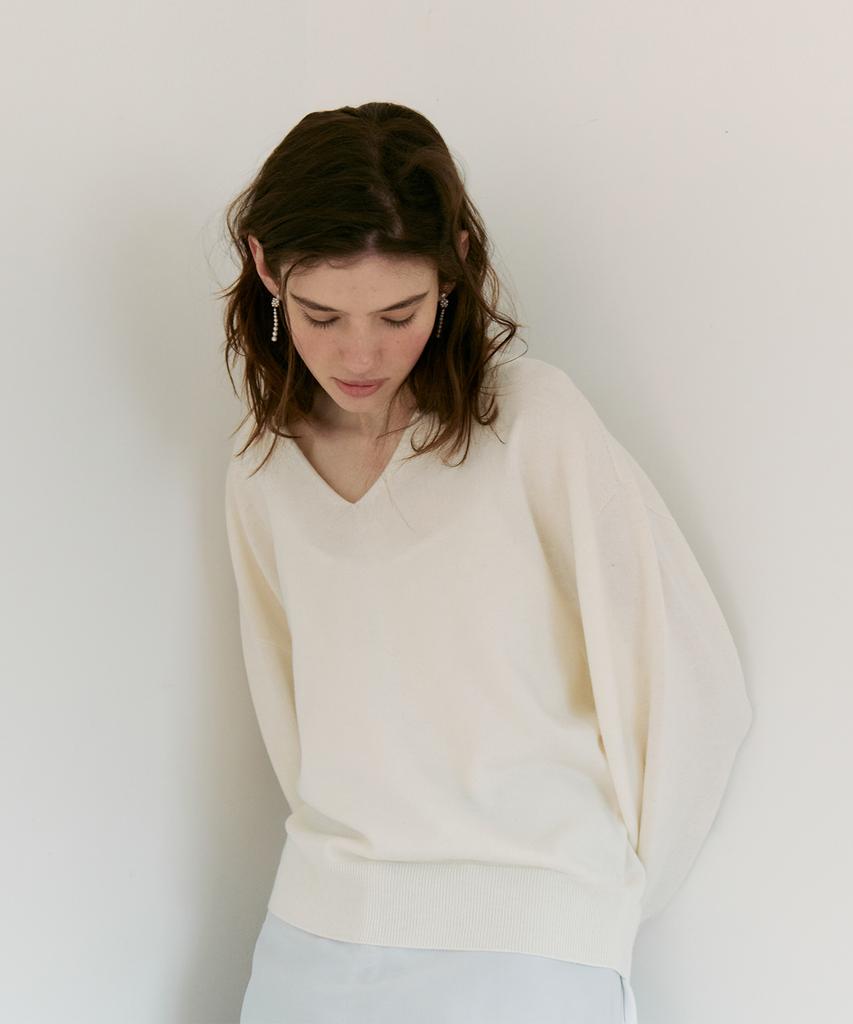 Deolil Merino Wool V-Neck Knit_Ivory