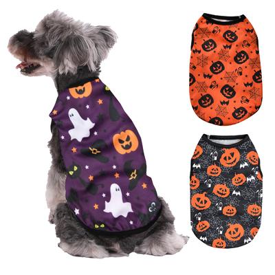 Atmungsaktives Hunde-T-Shirt für den Sommer, für kleine und mittelgroße Hunde und Katzen, weiche Haustierkleidung mit Halloween-Print, Schnauzer, Yorkshire-Mops, Weste, Kleidung