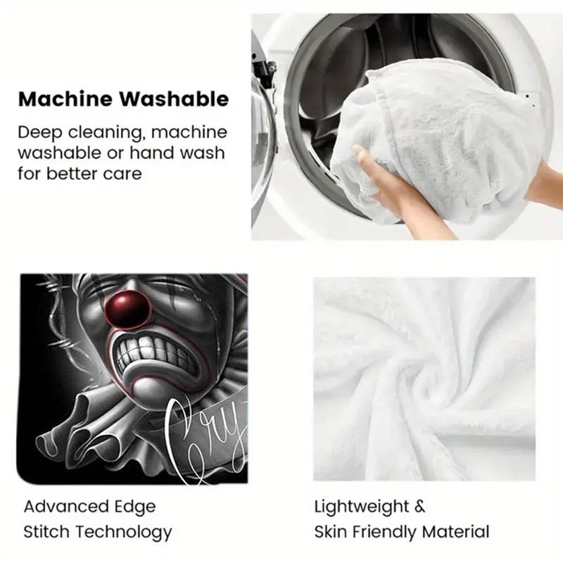 Laughing Crying Clown Face 2D Flat Pattern Flannel Blanket High quality All Seasons Warmth and Comfort Perfect for Christmas Gifts.