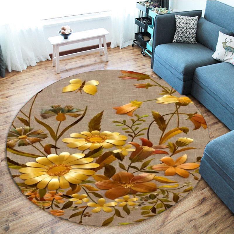 1 Stück runde Teppiche mit goldenem Blumenmuster, wasserdicht, rutschfest, dick, gepolstert, strapazierfähig, bequem, Stehmatte für die Küche