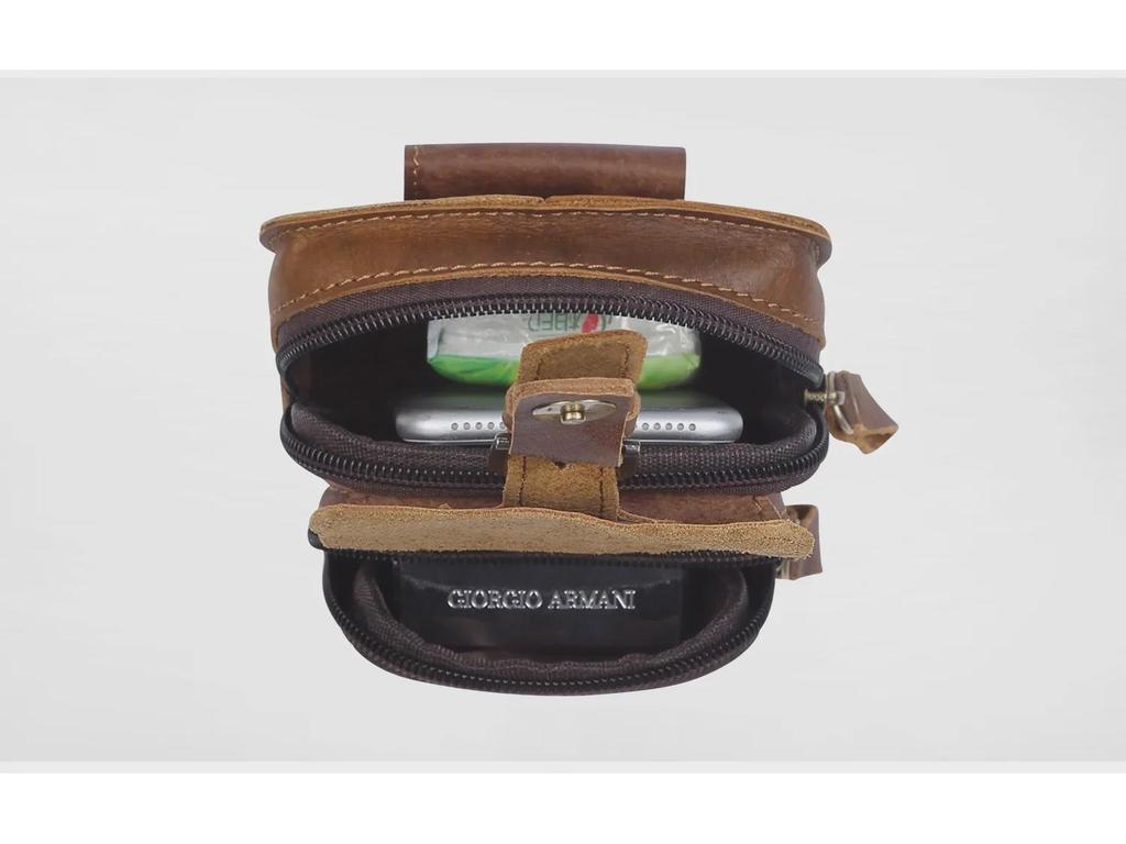 Men's Genuine Frosted Leather Waist Bag - Durable Zipper Sports & Work Belt Bag